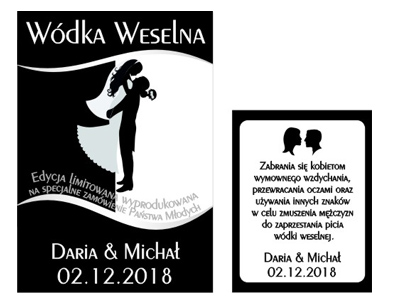 ETYKIETY Naklejki Wódkę Weselną alkohol ZESTAW BL+