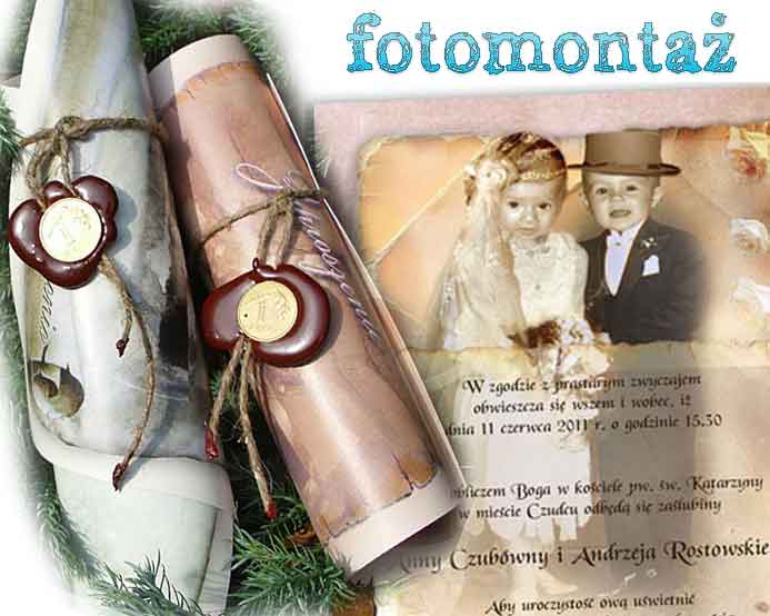Zaproszenia ŚLUBNE z pieczęcią lakową rulon foto