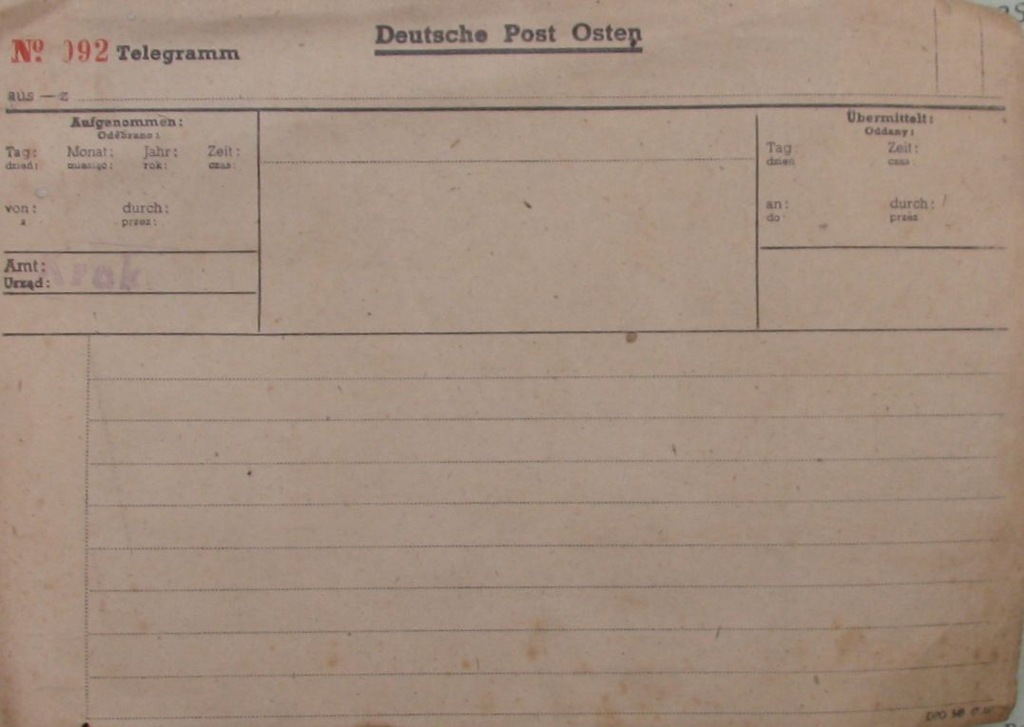 G.G. FORMULARZ TELEGRAMU Deutsche Post Osten Niew