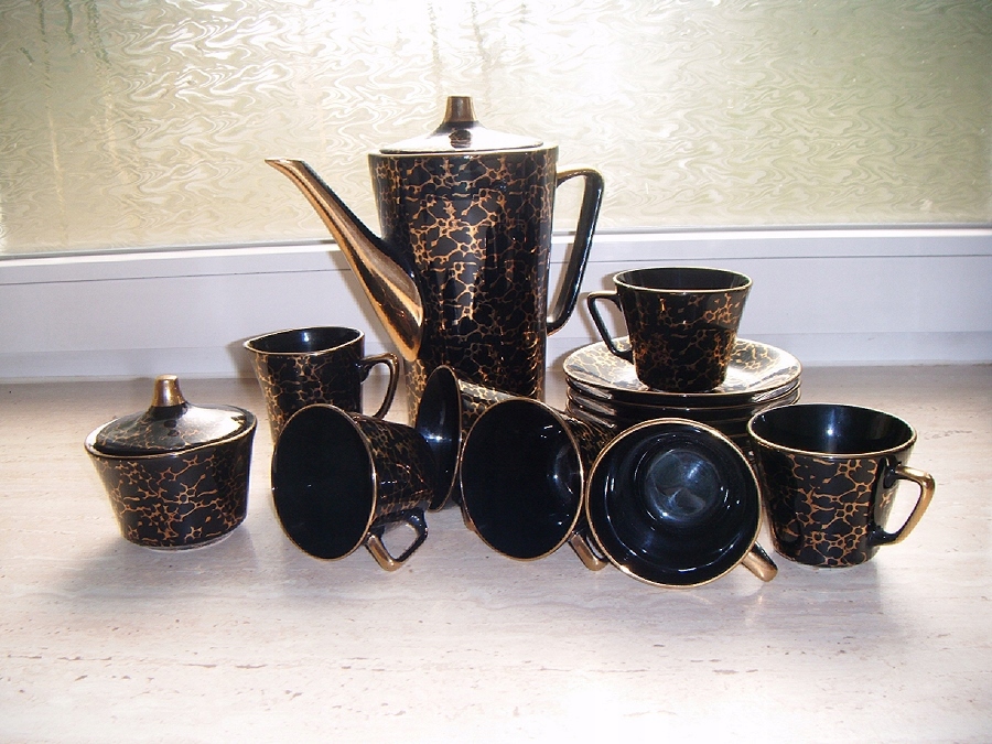Serwis kawowy porcelana Chodzież Iza czarny marmur