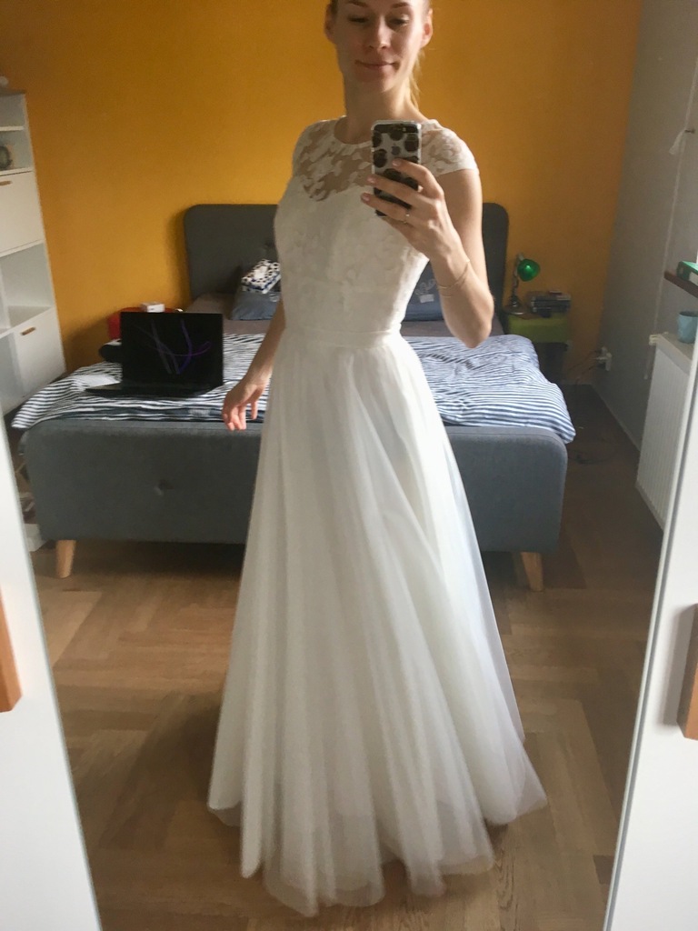 Suknia ślubna S 36 tiul sukienka biała
