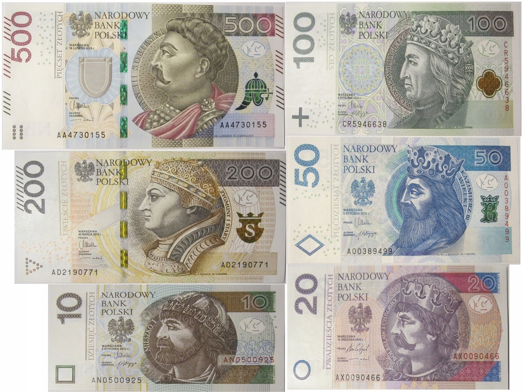 Komplet 500 200 100 50 20 10 ZŁ Nowe Bankowe 7445025593 Oficjalne Archiwum Allegro 8279