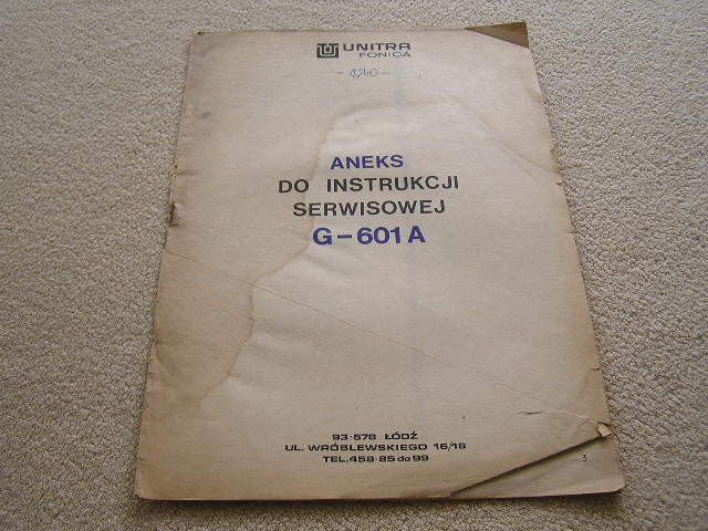 ANEKS DO INSTRUKCJI SERWISOWA - GRAMOFON G-601A.12