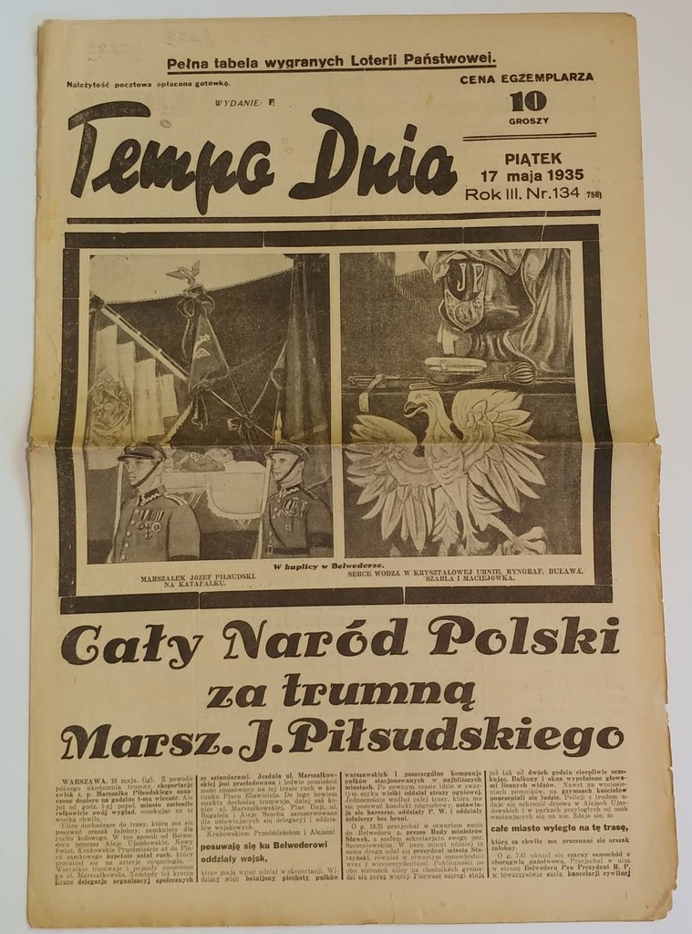 Tempo Dnia 17.05 1935 - zgon Piłsudskiego