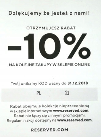 Kod kupon rabatowy RESERVED -10% szybka wysyłka.