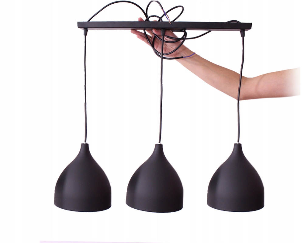 Lampa z kloszem nad wyspę kuchenną CZARNA POTRÓJNA