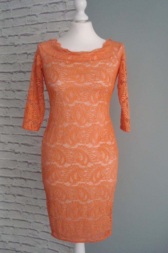 BOOHOO sukienka morelowa pomarańczowa koronka 36