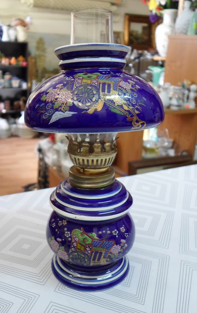 kobaltowa lampka naftowa,Japonia, wys-18,5cm