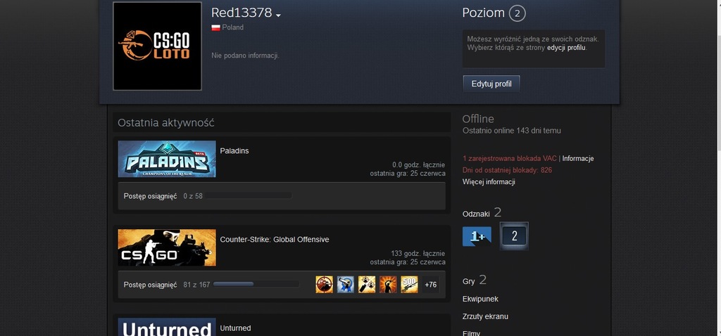 Konto steam cs:go z Vac