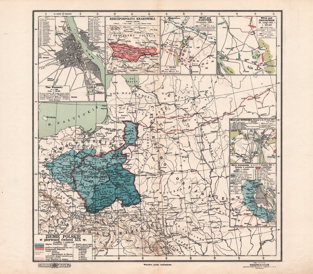 mapa polski z xix wieku POLSKA W XIX WIEKU. MAPA 1932 rok LWÓW ORYGINAŁ   7434298118 