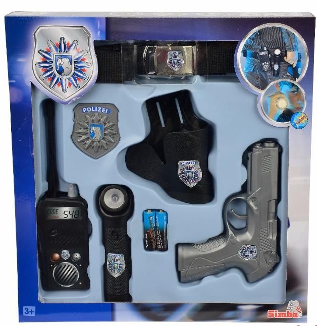 SIMBA ZESTAW POLICJANTA KAJDANKI PISTOLET ODZNAKA+