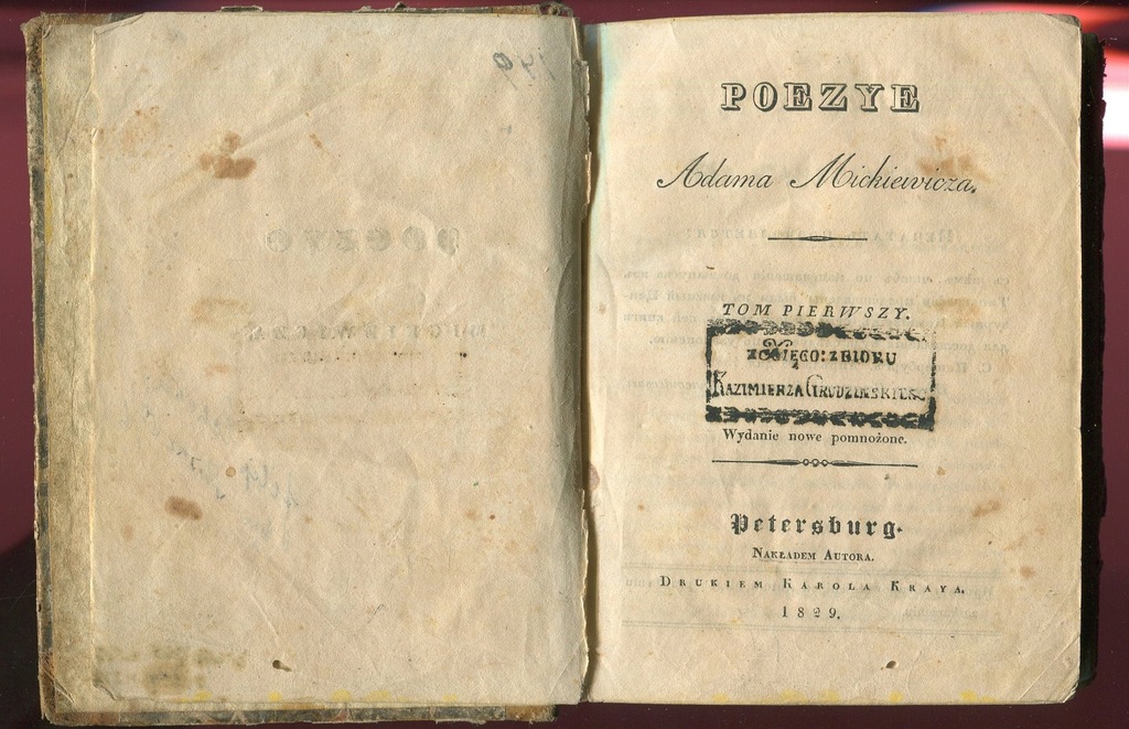 Adam Mickiewicz POEZYE tom I Petersburg 1829 półsk