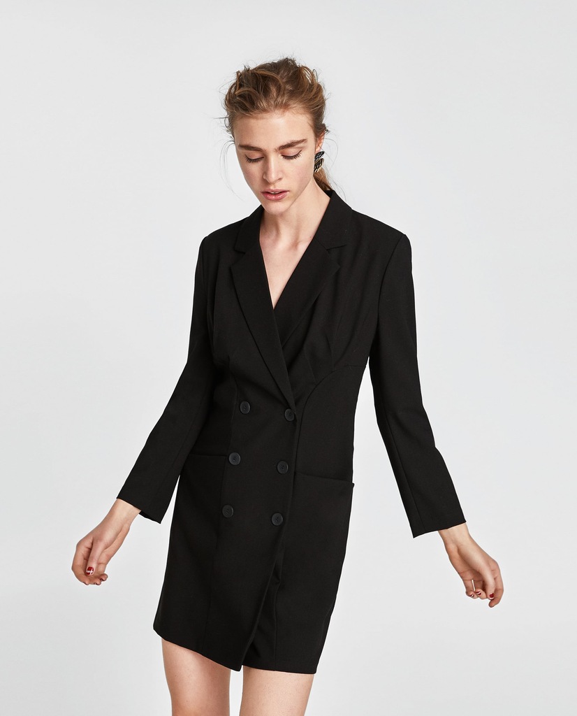 ZARA SUKIENKA O KROJU MARYNARKI czarna S 36 mango