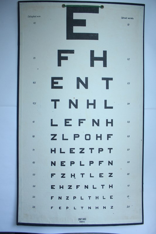 TABLICA OPTOMETRYCZNA SNELLENA  LITERY KARTONOWA