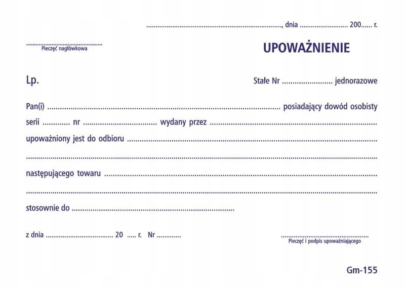Druk Upoważnienie A6 Gm-155 samokopia