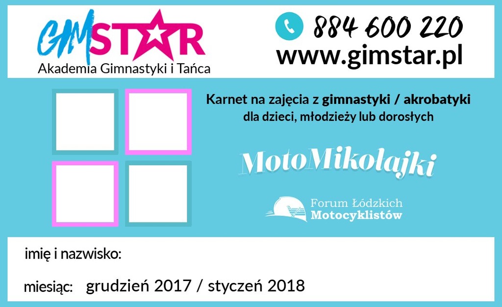Voucher- 4 zajęcia z gimnastyki sportowej GIMSTAR
