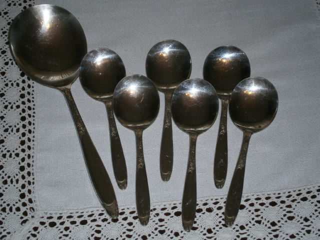 YEOMAN PLATE EPNS 6 szt ŁYŻECZEK + ŁYŻKA SAŁATKOWA