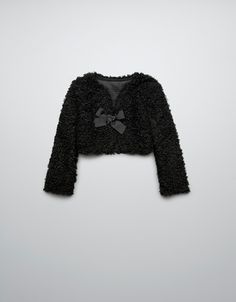 ZARA 110 cm 4/5 l czarny włochaty krótki sweter ko