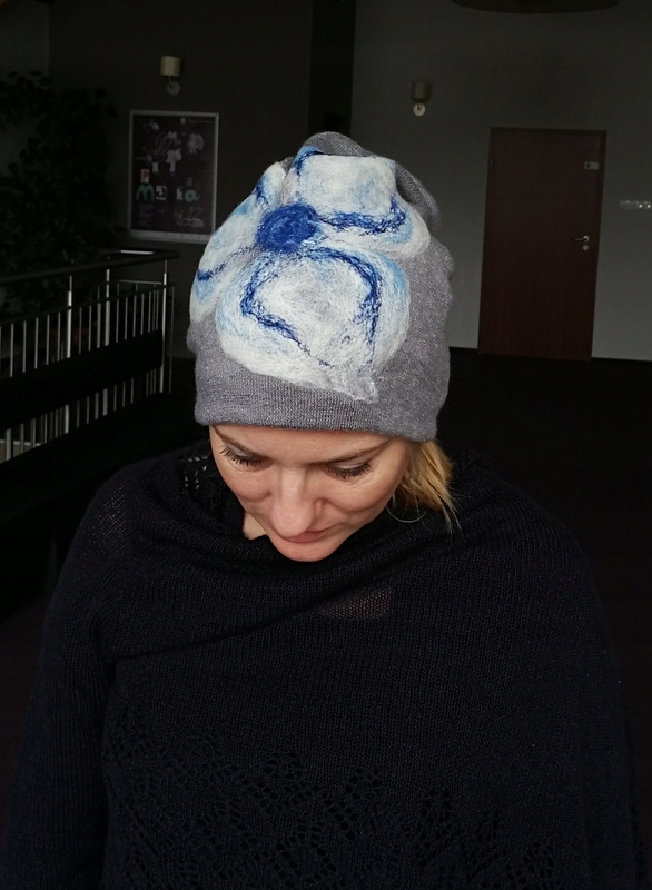 czapka wełniana filcowana szara zimowa handmade