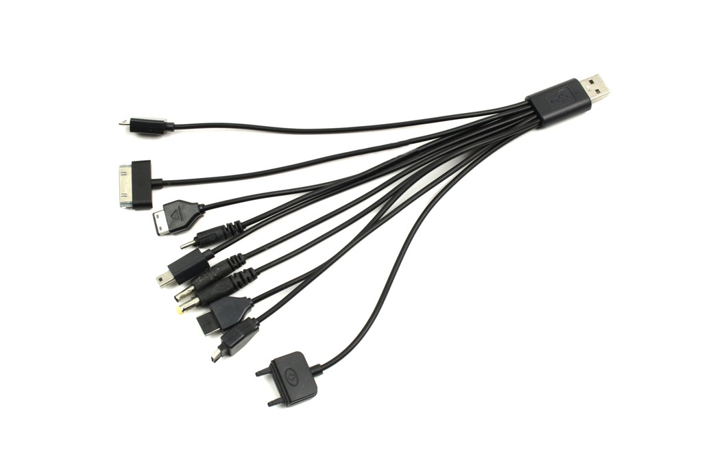 ŁADOWARKA USB UNIWERSALNA Z KOŃCÓWKAMI 10w1 KABEL