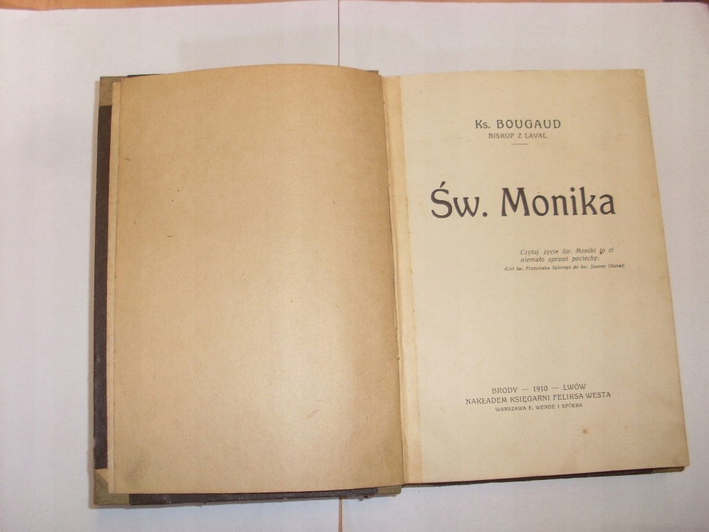 Bougaud ŚW MONIKA 1910 antykwariat Abecadło Kraków