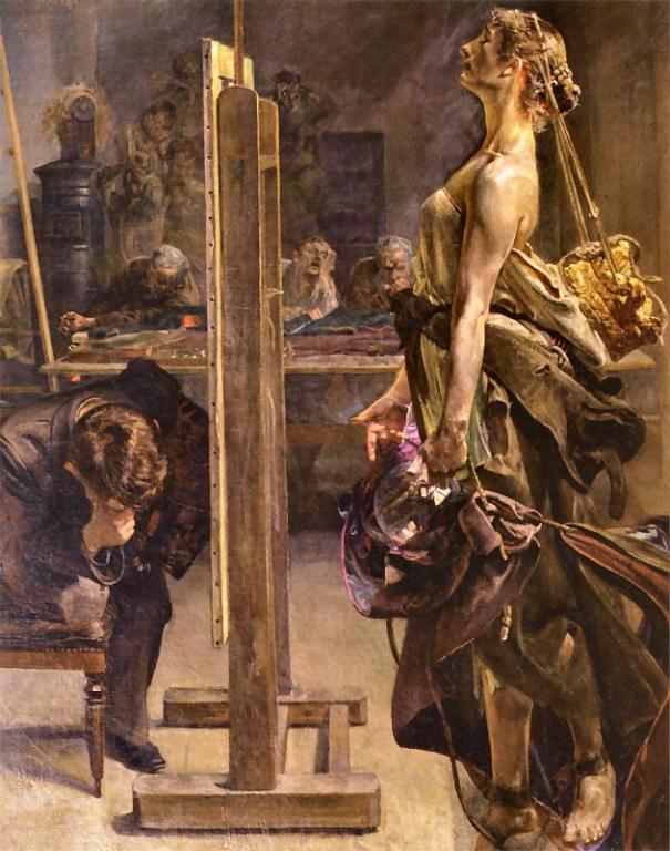 OBRAZ OLEJNY Natchnienie malarza MALCZEWSKI 80X63