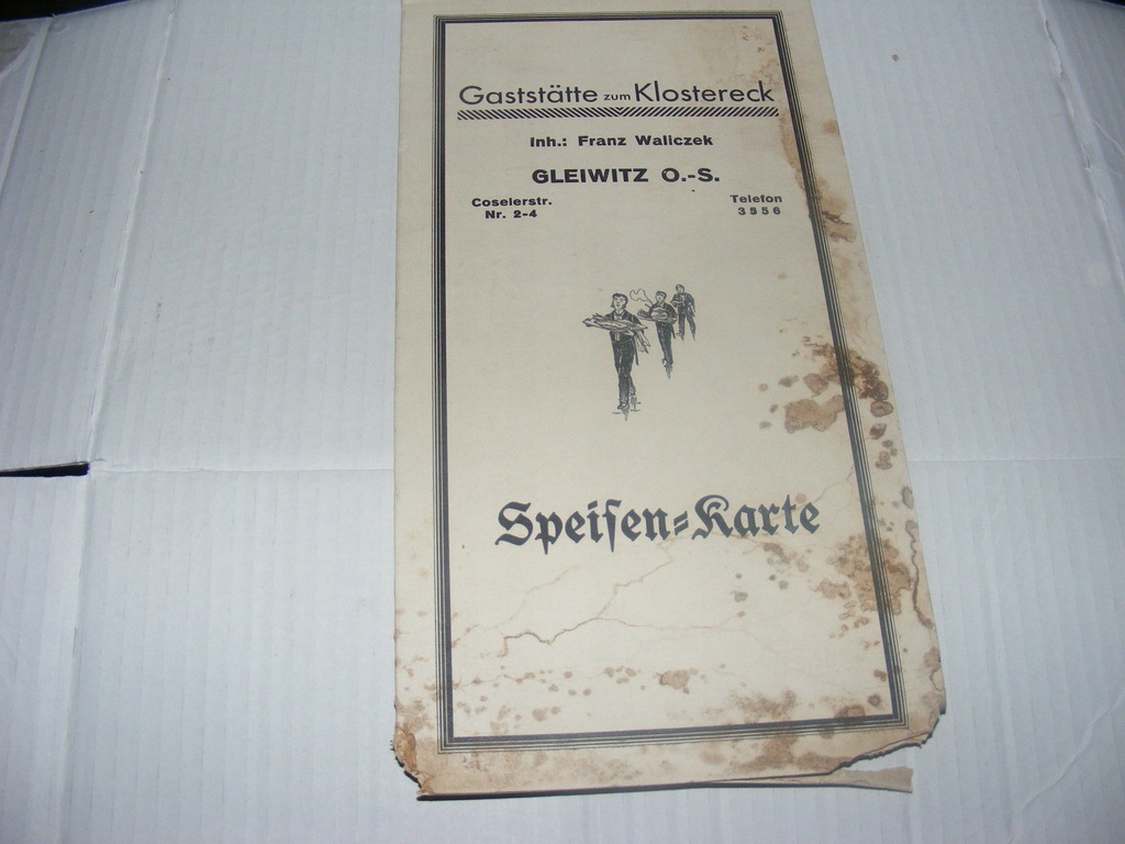 1900 - 1943 Menu meni karta dań niemieckie Gliwice