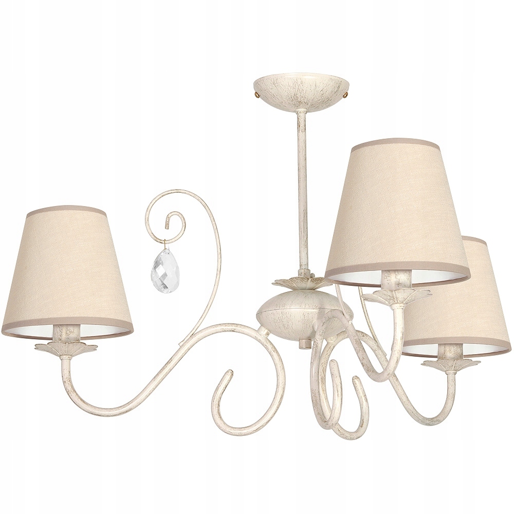 Lampa z kryształkami 3-ramienna ecru LAURES PATINA