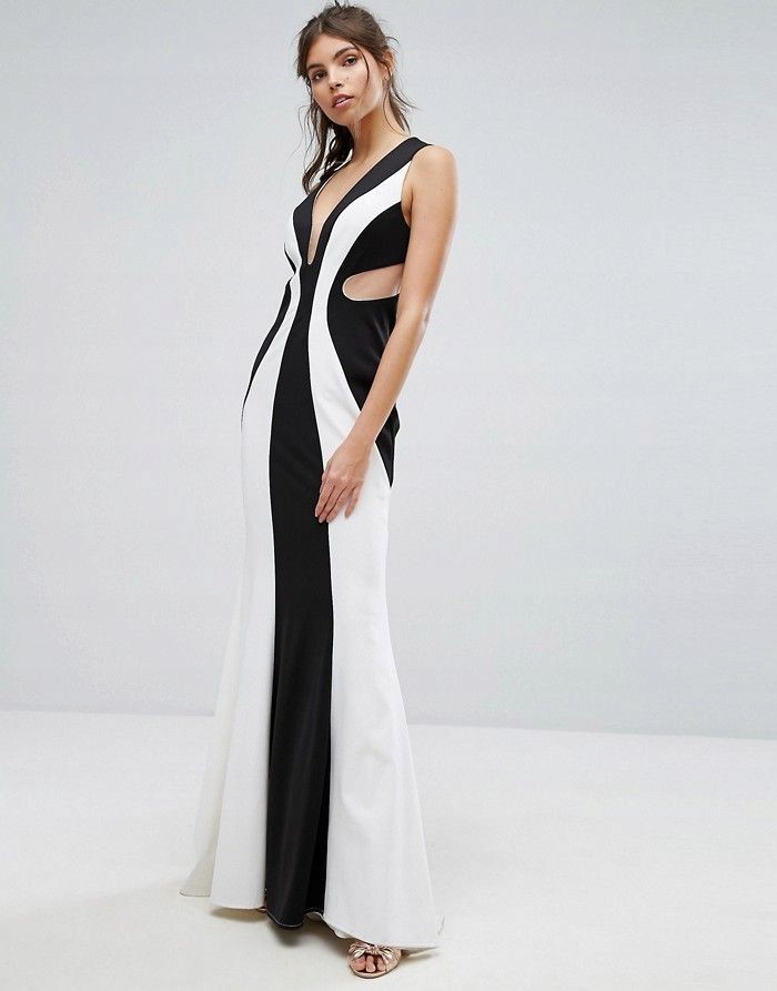 FOREVER UNIQUE Biało czarna sukienka maxi (36)