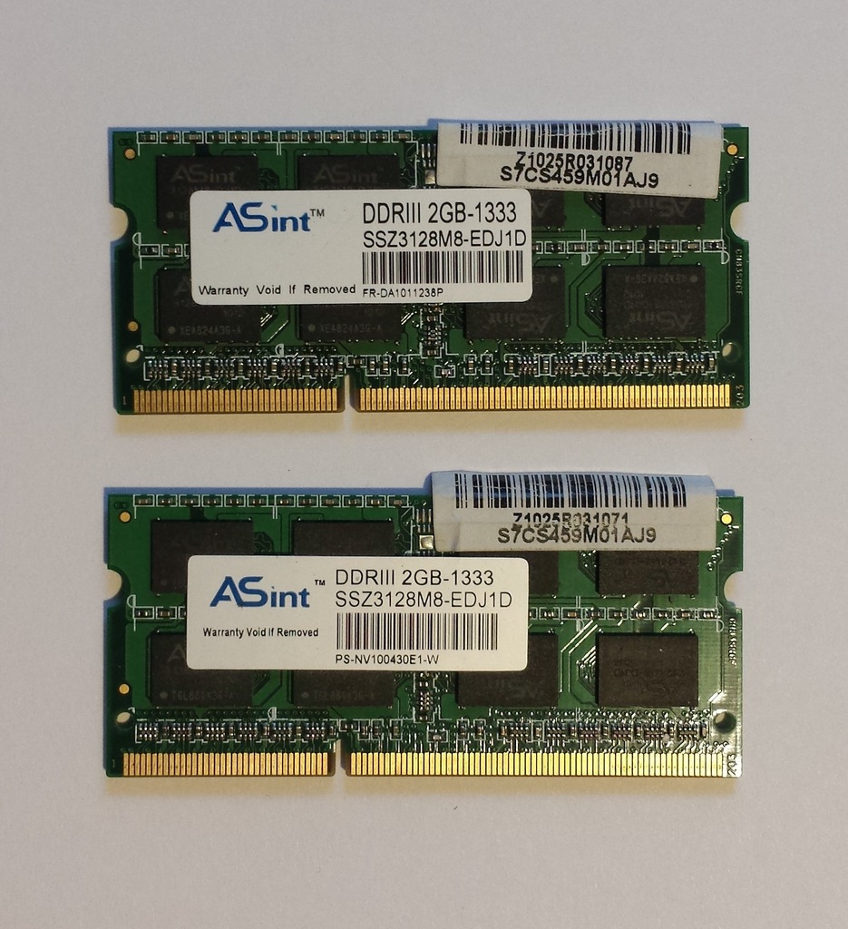 Pamięć RAM Laptop 2x2GB DDR3 PC3 10600 1333MHZ