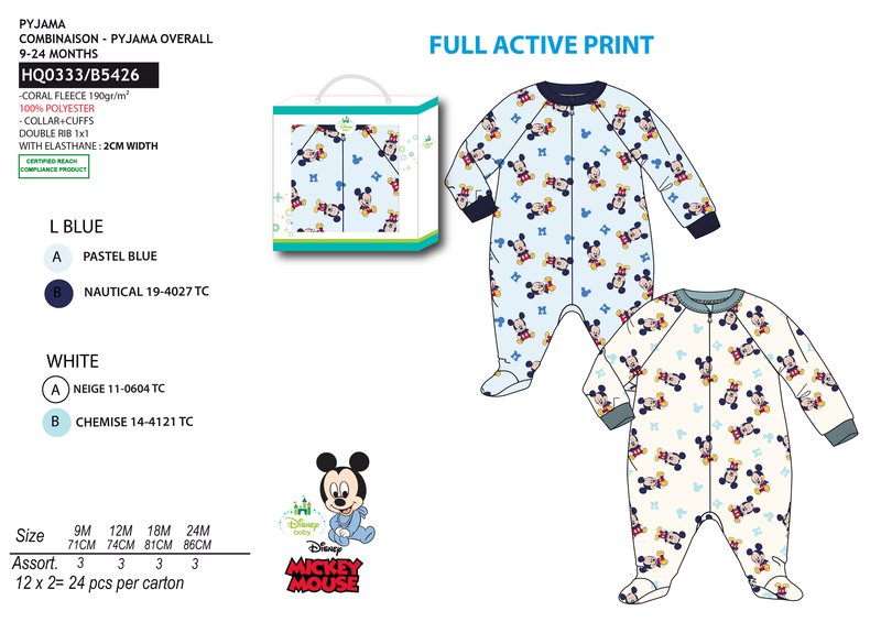 Pajac / Piżama polarowa Myszka Mickey. Pakiet 24