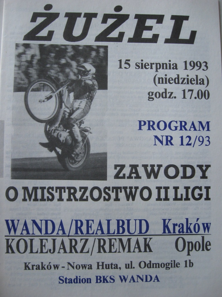 ŻUŻEL WANDA REALBUD Kraków - KOLEJARZ Opole 1993