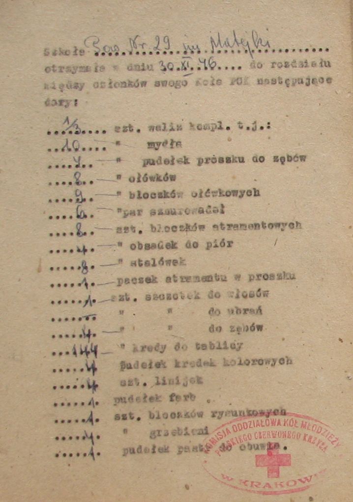 PCK – 1946 Szkoła Pow Nr 29 im. Matejki  KRAKÓW