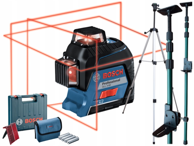 BOSCH GLL 3-80 LASER KRZYŻOWY + STATYW TYCZKA 3,2m