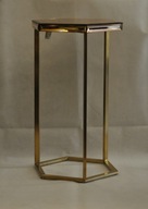 Zlatý kovový stolík sklenená zrkadlová doska