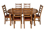 Rozkladací stôl Ludwik+ 6x stolička prírodná koža