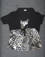 Bluzka w panterkę 2w1 czarne bolerko r. 48