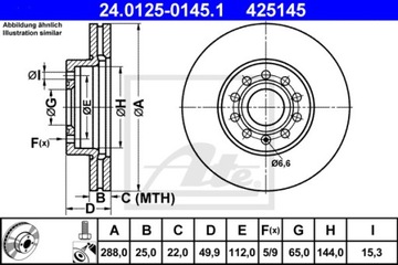 Колодки передние диски ATE — VW JETTA IV 288 мм