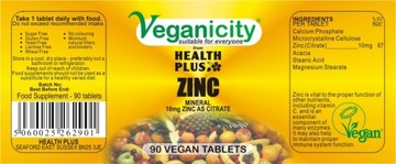 Cynk Cytrynian 90 Tab WEGETARIAN Veganicity Mocny