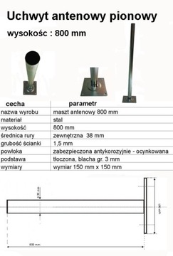 Мачта, держатель антенны, антенны L 800 80 см ВЕРТИКАЛЬНО