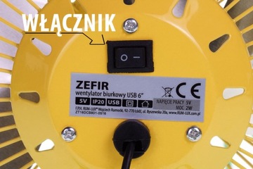 ZEFIR USB настольный вентилятор 18 см желтый