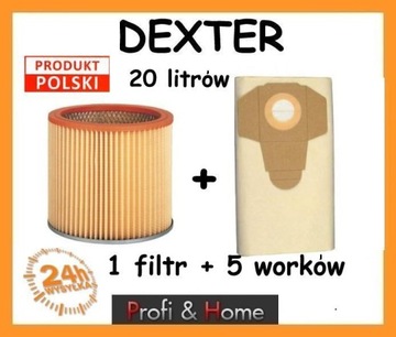 WORKI + FILTR DO ODKURZACZA DEXTER 20L