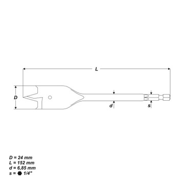Лопаточное сверло по дереву, 24 x 152 мм.