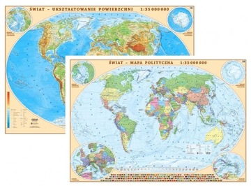 ПОЛИТИЧЕСКАЯ/ФИЗИЧЕСКАЯ НАСТЕННАЯ КАРТА МИРА, ДВУСТОРОННЯЯ 1:35 000 000 ТРУБ ПВХ