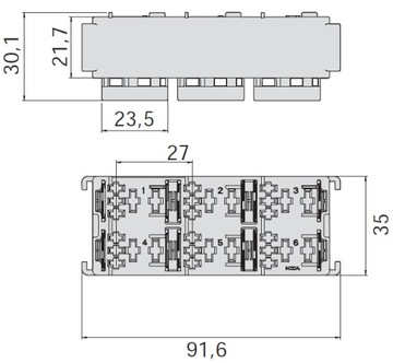 РЕЛЕЙНЫЙ МОДУЛЬ РОЗЕТОЧНОЙ КОРОБКИ 6xMICRO MTA 0101484