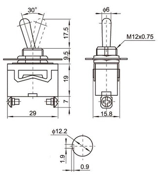 PRZELACZNIK 3 PIN METAL (ON/OFF/ON) 12-230V TS-300