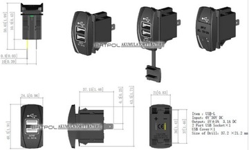 РОЗЕТКА USB 5 В, 3,1 А, 12 В, ЗАРЯДНОЕ УСТРОЙСТВО ДЛЯ ПАНЕЛИ P