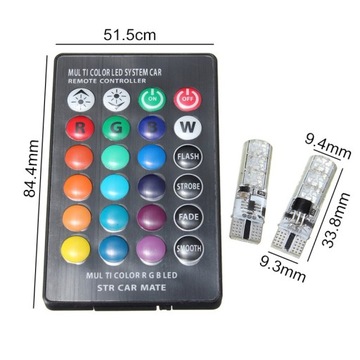 2x светодиода T10, W5W 12 В RGB CANBUS + ДИСТАНЦИОННЫЕ стробоскопические цвета