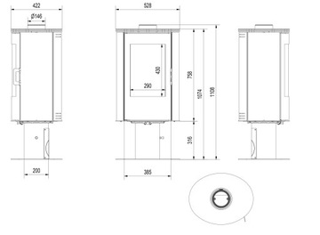 PIEC WOLNOSTOJĄCY KOZA AB NA NODZE OBROTOWEJ 8 kW EKOPROJET + ZESTAW fI 150