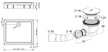 RADAWAY LAROS ДУШЕВОЙ ПОДДОН D 90x80 С КОРПУСОМ + СИФОН